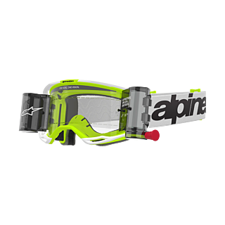 Alpinestars Crossbril Roll-Off Vision 8 Wordmark - Wit / Fluo Geel - Clear Lens