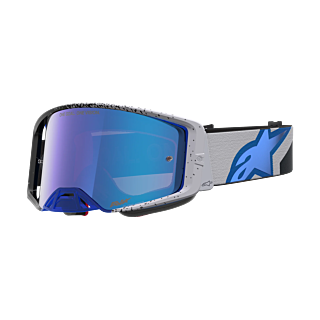 Alpinestars Crossbril Supertech Hiten - Zwart / Blithe Blauw - Spiegel Blauw Lens
