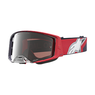 Alpinestars Crossbril Supertech Hiten - Zwart / Rood - Spiegel Zilver Lens