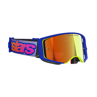 Alpinestars Crossbril Supertech Vista - Blauw / Geel / Paars - Spiegel Rood Lens