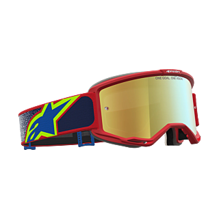 Alpinestars Crossbril Vision 5 Drag - Fire Rood / Blauw - Spiegel Goud Lens