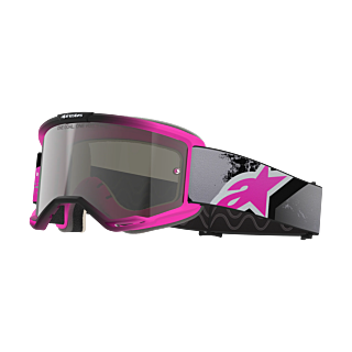 Alpinestars Crossbril Vision 5 Lahnd - Iron / Fluo Roze - Spiegel Zilver Lens