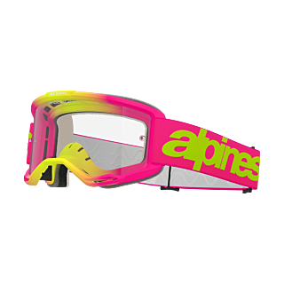 Alpinestars Crossbril Vision 5 Wordmark - Roze / Fluo Geel - Clear Lens