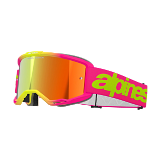 Alpinestars Crossbril Vision 5 Wordmark - Roze / Fluo Geel - Spiegel Rood Lens
