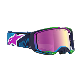 Alpinestars Crossbril Vision 8 Maven - Blithe Blauw / Roze - Spiegel Roze Lens