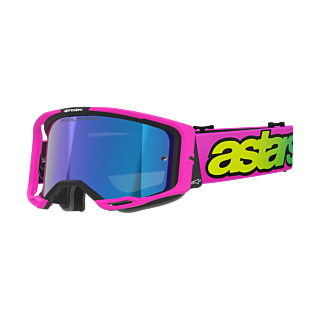 Alpinestars Crossbril Vision 8 Vista - Fluo Roze / Fluo Geel - Spiegel Blauw Lens