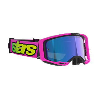 Alpinestars Crossbril Vision 8 Vista - Fluo Roze / Fluo Geel - Spiegel Blauw Lens