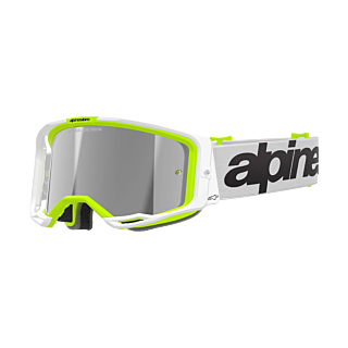 Alpinestars Crossbril Vision 8 Wordmark - Wit / Fluo Geel - Spiegel Zilver Lens
