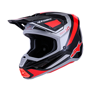 Alpinestars Crosshelm S-M7 Rise - Zwart / Zilver / Fluo Rood