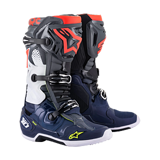 Alpinestars Crosslaarzen Tech 10 - Donker Grijs / Donker Blauw / Fluo Rood
