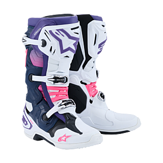 Alpinestars Crosslaarzen Tech 10 - Wit / Violet / Navy / Blauw / Fluo Roze
