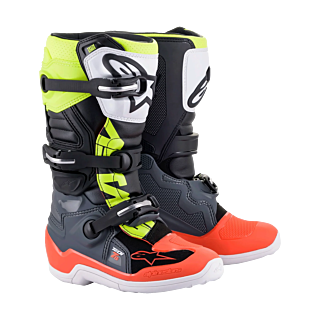 Alpinestars Kinder Crosslaarzen Tech 7S - Donker Grijs / Fluo Rood / Fluo Geel